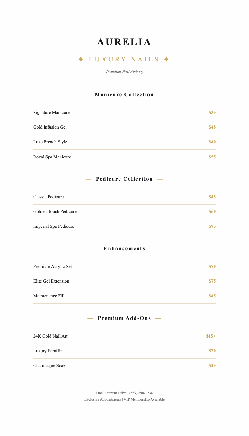 Gold luxury nail price list